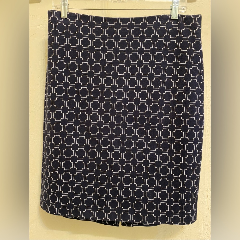 Talbots Navy White Geometric Knit Pencil Skirt Size 8